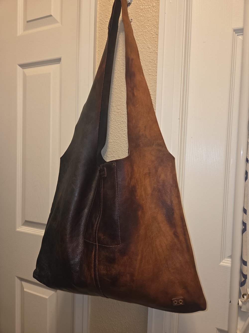 Bed Stu Distressed Brown and Deep Green Leather Shoulder Hobo